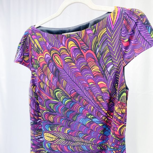 Evan Picone Women's Dress Peacock Feather Pattern Sz 10 Eclectic Cocktail Attire - Picture 2 of 14